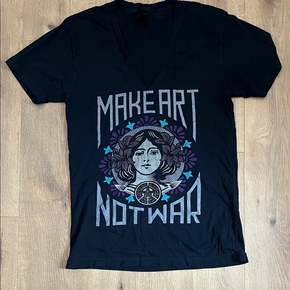 Obey Tops - Obey Make Art Not War Deep VNeck Graphic T-Shirt